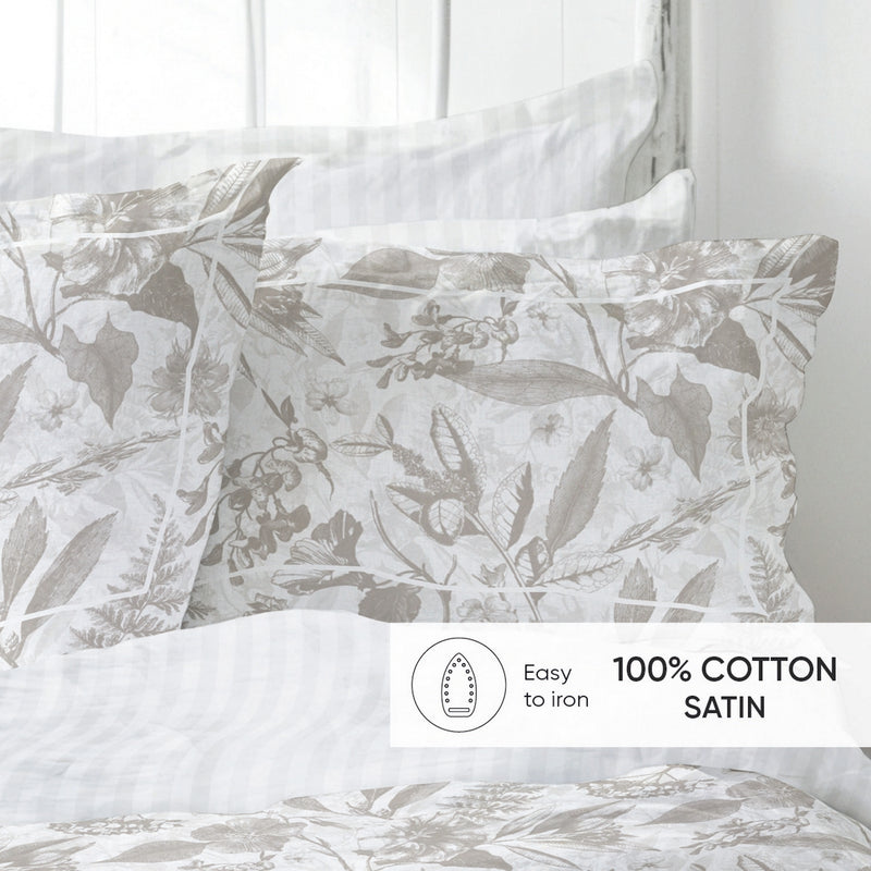Fleurs De Jouy - Taie De Traversin Satin De Coton - Toile De Jouy Blanc