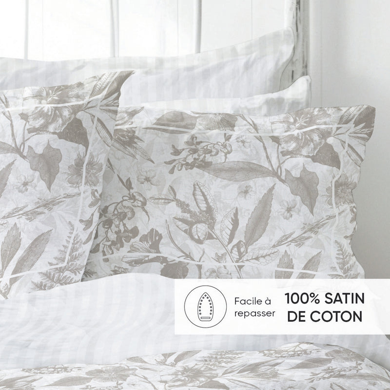 Fleurs De Jouy - Taie De Traversin Satin De Coton - Toile De Jouy Blanc