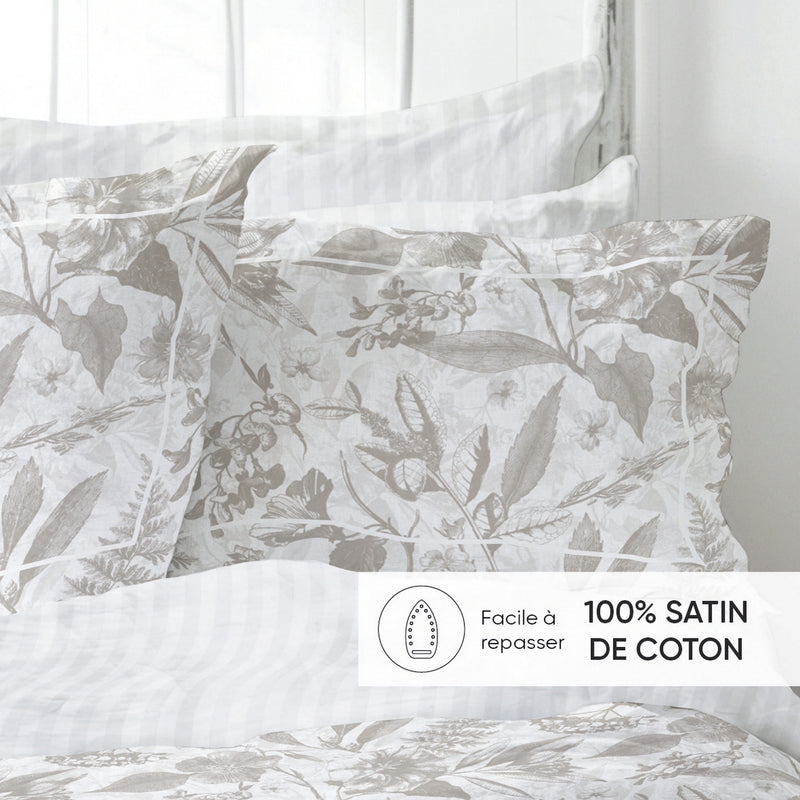 Fleurs De Jouy - Taie De Traversin Satin De Coton - Toile De Jouy Blanc