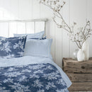 Noctalia - Drap Plat Satin De Coton - Lignes Naturelles Blanc / Bleu Clair
