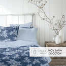 Noctalia - Drap Plat Satin De Coton - Lignes Naturelles Blanc / Bleu Clair