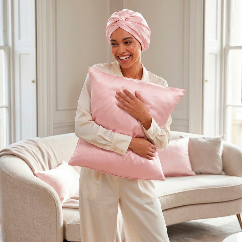 Lunéia - Taie D'Oreiller + Bonnet De Nuit En Soie - Lunéia Rose Clair