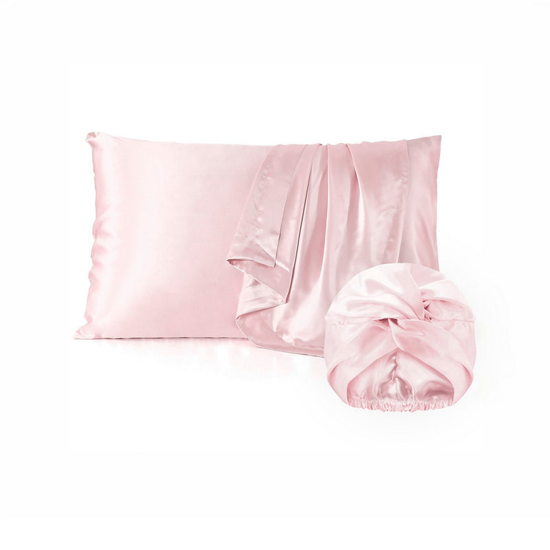 Lunéia - Taie D'Oreiller + Bonnet De Nuit En Soie - Lunéia Rose Clair