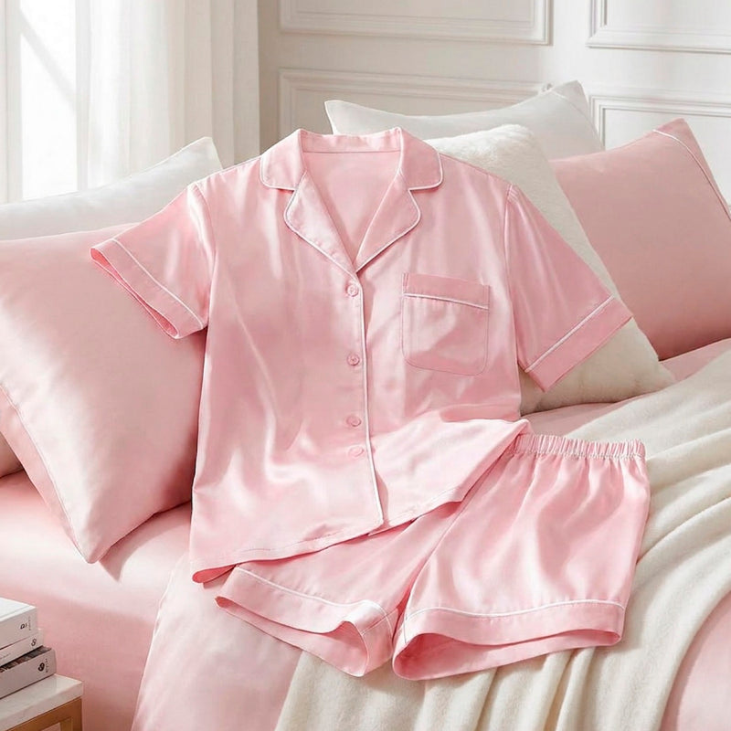 Maëlla - Set De Pyjama Court En Soie - Maëlla Rose Clair