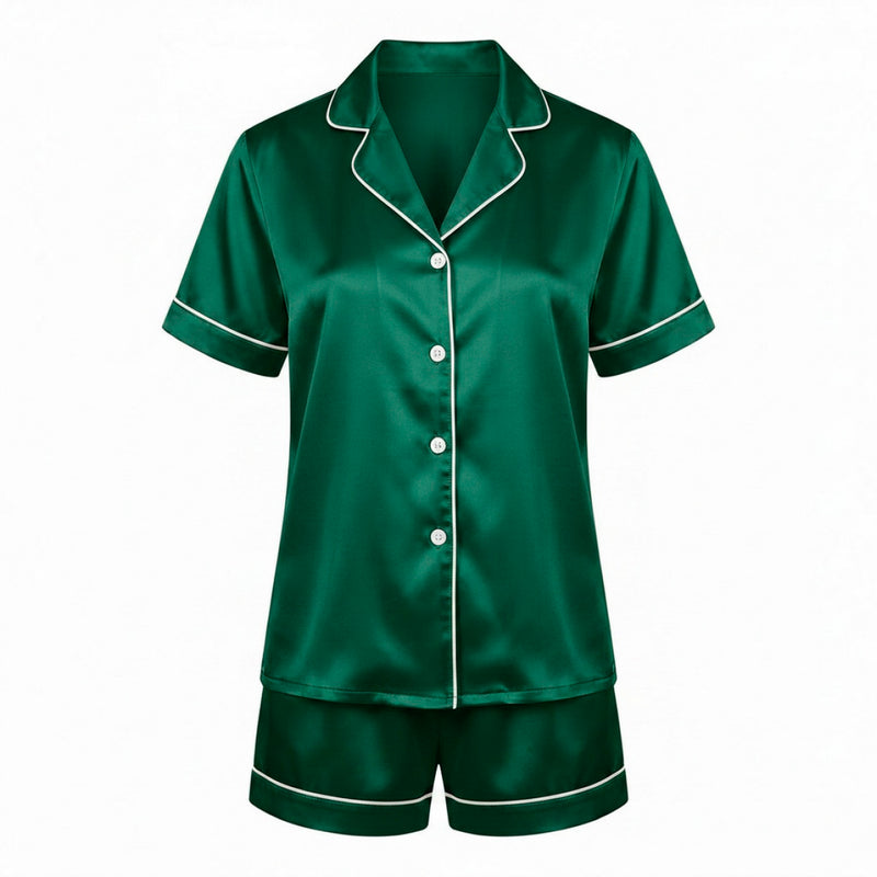 Maëlla - Set De Pyjama Court En Soie - Maëlla Vert Sauge