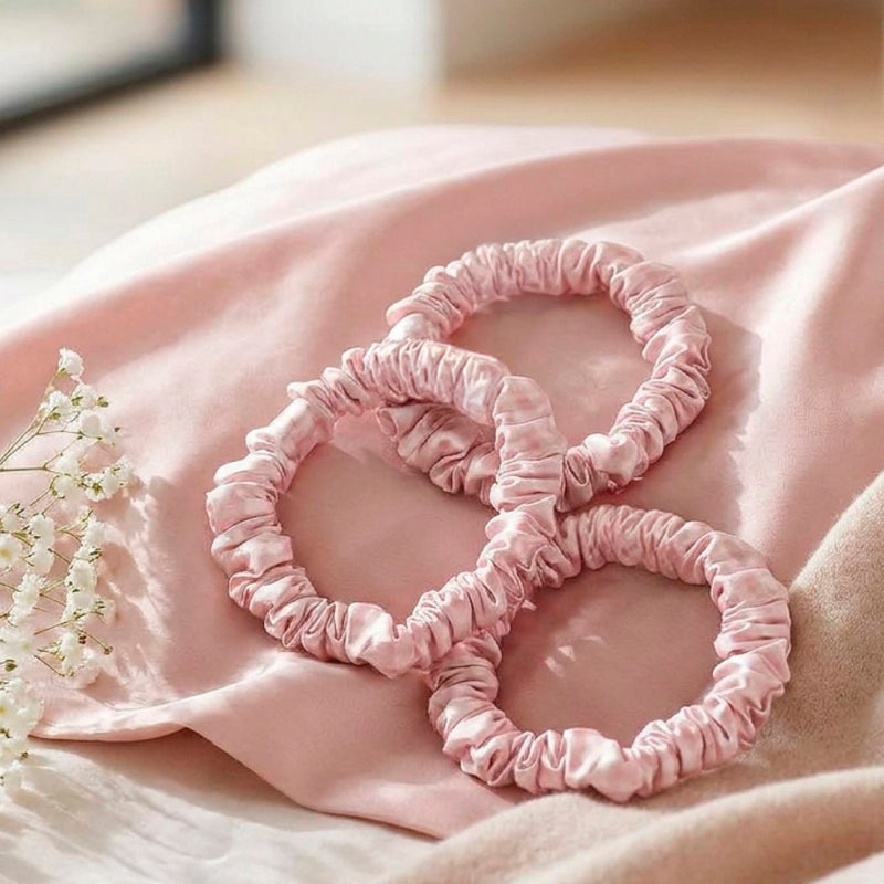 Aflora - Set De 3 Petits Chouchous En Soie - Aflora Rose Vichy - D 6 Cm