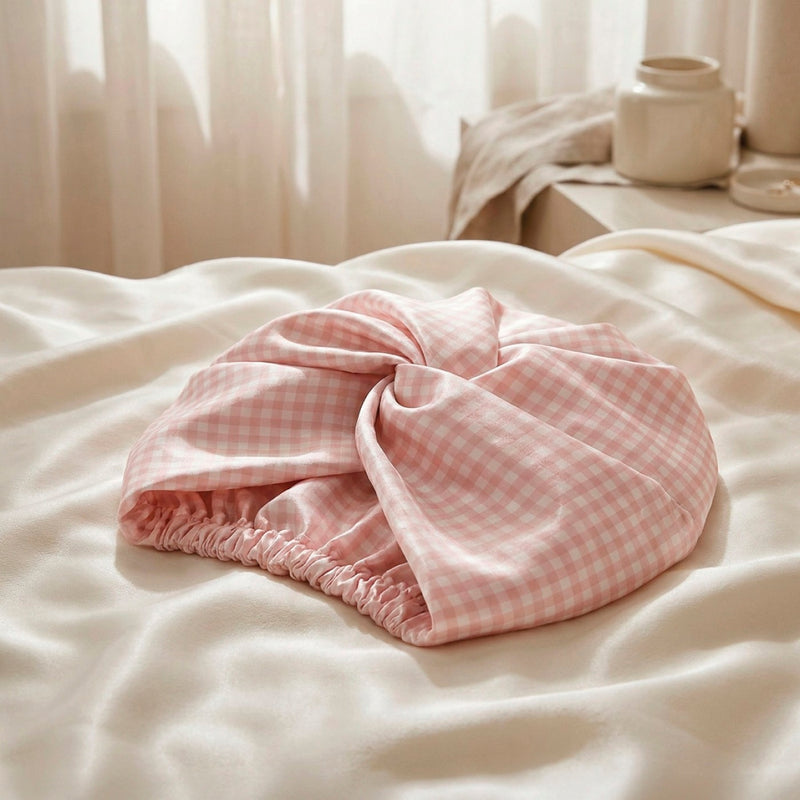 Soléa - Bonnet De Nuit En Soie - Soléa Rose Vichy
