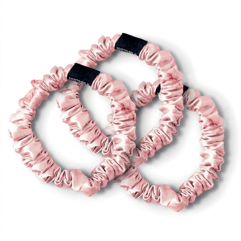 Aflora - Set De 3 Petits Chouchous En Soie - Aflora Marbre Rose - D 6 Cm