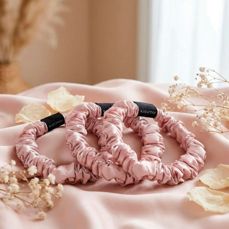 Aflora - Set De 3 Petits Chouchous En Soie - Aflora Marbre Rose - D 6 Cm
