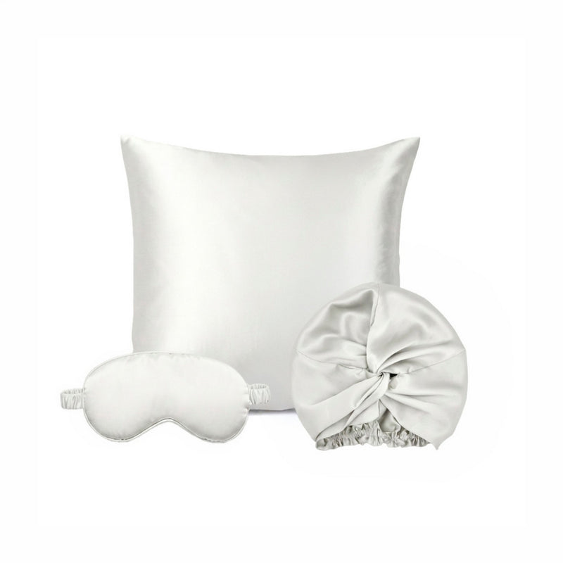Lunéia - Taie D'Oreiller + Masque De Nuit + Bonnet De Nuit En Soie - Lunéia Blanc