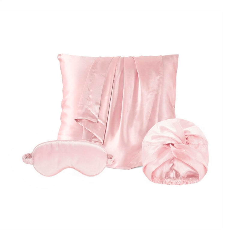 Lunéia - Taie D'Oreiller + Masque De Nuit + Bonnet De Nuit En Soie - Lunéia Rose Clair