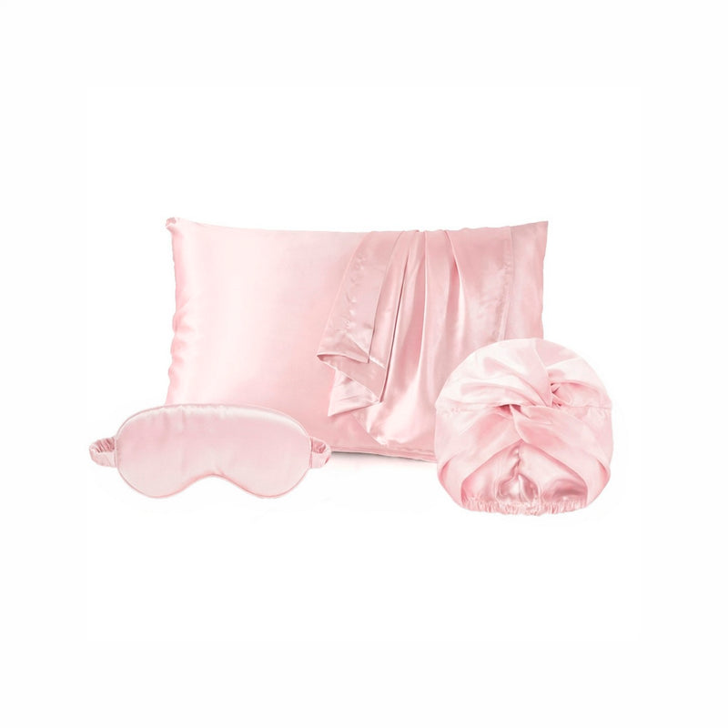 Lunéia - Taie D'Oreiller + Masque De Nuit + Bonnet De Nuit En Soie - Lunéia Rose Clair