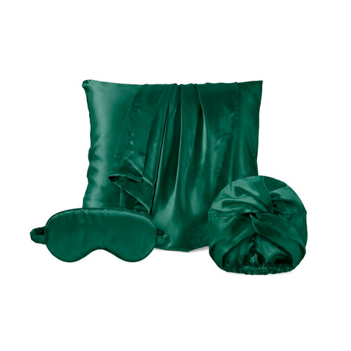 Lunéia - Taie D'Oreiller + Masque De Nuit + Bonnet De Nuit En Soie - Lunéia Vert Sauge
