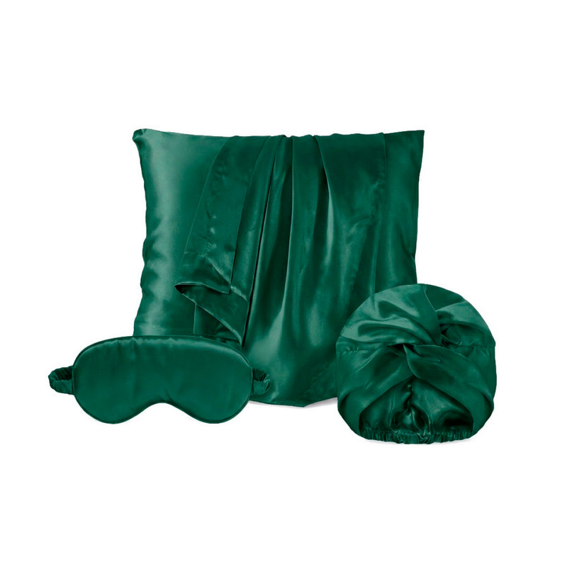 Lunéia - Taie D'Oreiller + Masque De Nuit + Bonnet De Nuit En Soie - Lunéia Vert Sauge