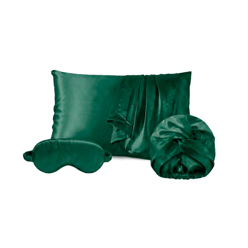 Lunéia - Taie D'Oreiller + Masque De Nuit + Bonnet De Nuit En Soie - Lunéia Vert Sauge