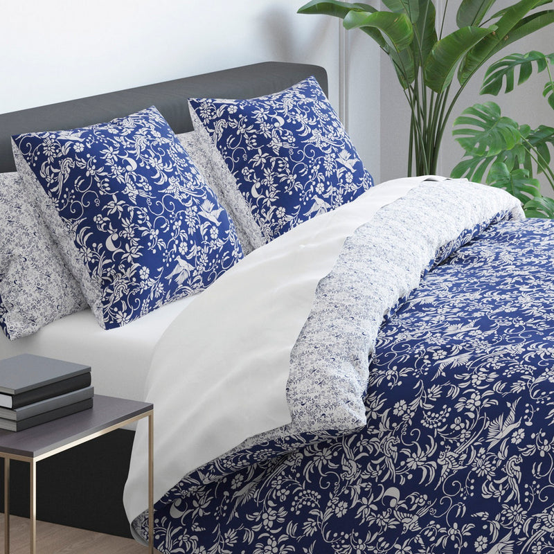 Birds - Housse De Couette Satin De Coton Birds Bleu
