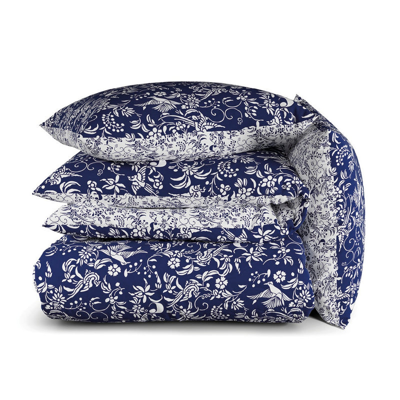 Birds - Housse De Couette Satin De Coton Birds Bleu