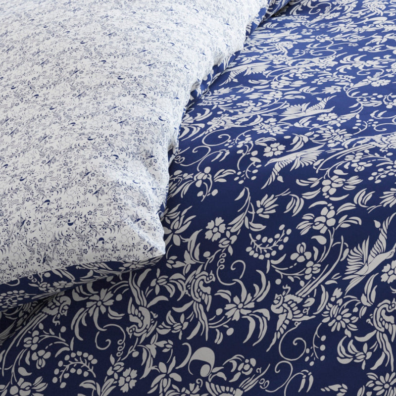 Birds - Housse De Couette Satin De Coton Birds Bleu