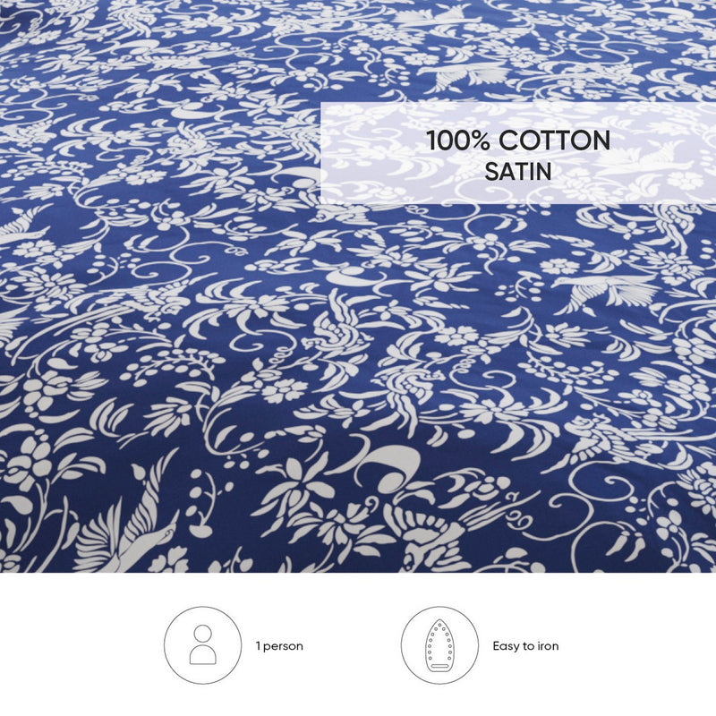Birds - Housse De Couette Satin De Coton Birds Bleu