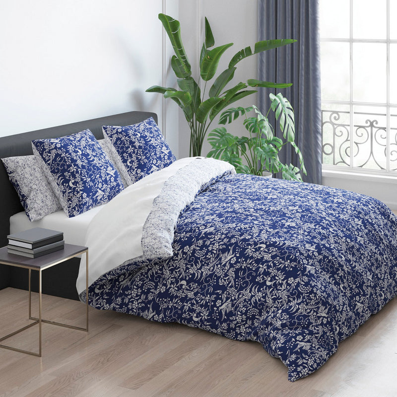 Birds - Set De 2 Taies D'Oreiller Satin De Coton Birds Bleu