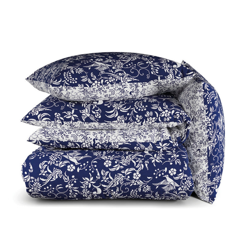 Birds - Set De 2 Taies D'Oreiller Satin De Coton Birds Bleu