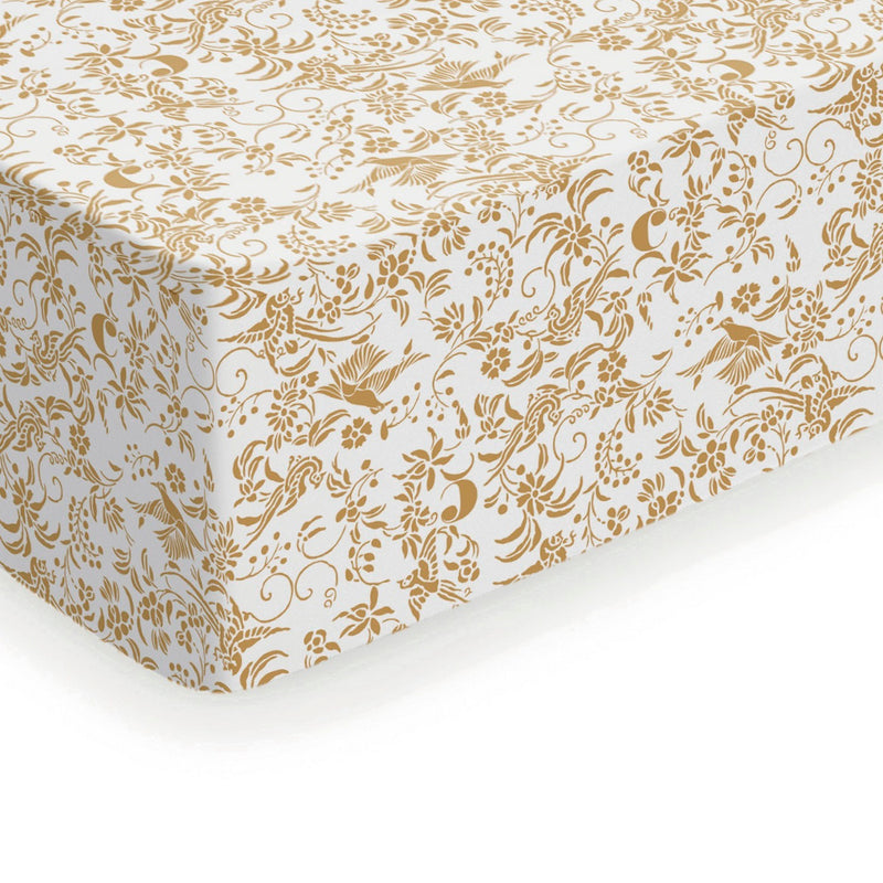 Birds - Drap-Housse Satin De Coton Birds Blanc / Jaune