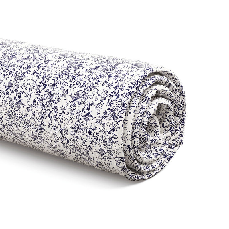 Birds - Drap-Housse Satin De Coton Birds Blanc / Bleu