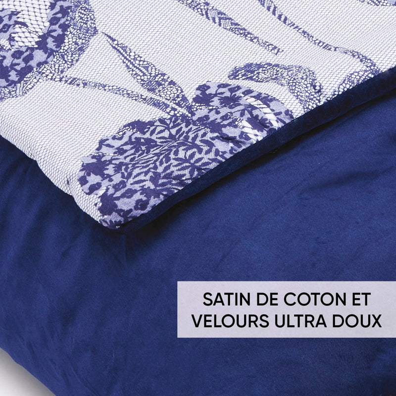 Lace - Boutis/Couvre-Lit En Satin De Coton Et Velours Ultra Doux Piqué - Lace Bleu