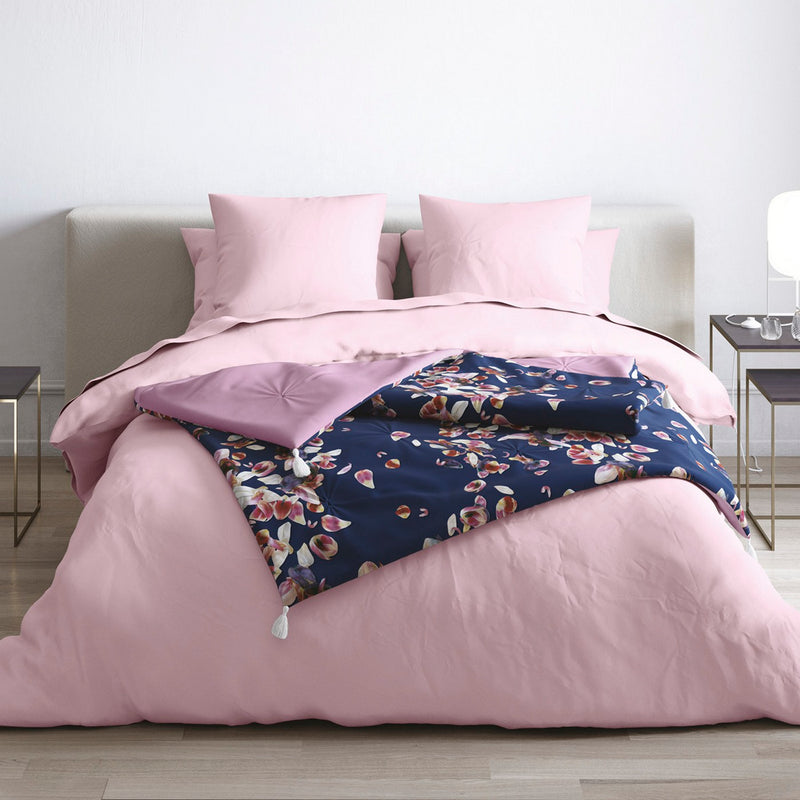 Aurore - Édredon Avec Glands Super Épais En 100% Satin De Coton : Rose