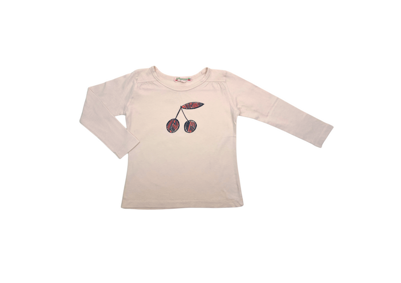 Bonpoint - T-Shirt Manches Longues Rose Pâle Motif Cerise - 3 Ans