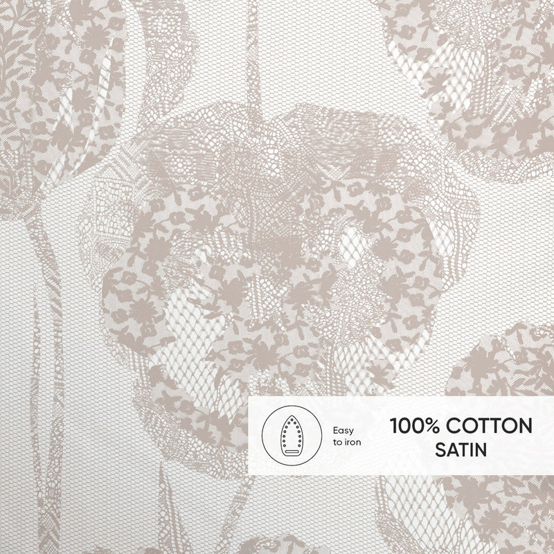 Lace - Set De 2 Taies D'Oreiller Satin De Coton Lace Taupe