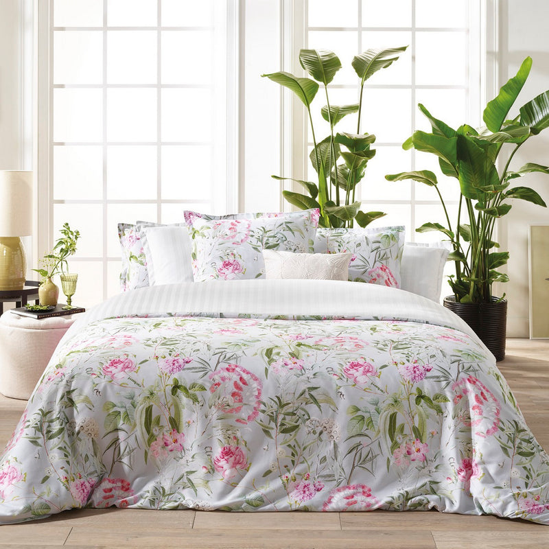Jardin De Roses - Housse De Couette + 1 Ou 2 Taie(S) D'Oreiller Satin De Coton Jardin De Roses Vert Thym