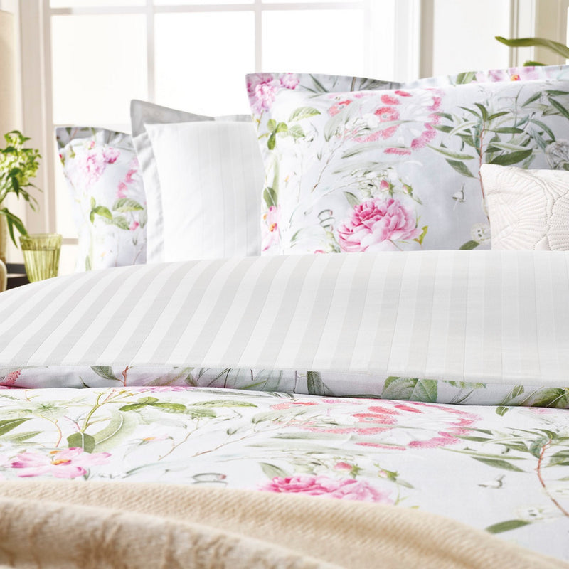 Jardin De Roses - Housse De Couette + 1 Ou 2 Taie(S) D'Oreiller Satin De Coton Jardin De Roses Vert Thym