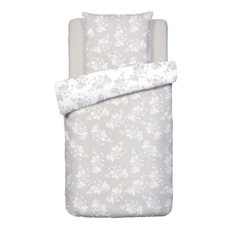 Roses - Housse De Couette + 1 Ou 2 Taie(S) D'Oreiller Satin De Coton Roses Taupe