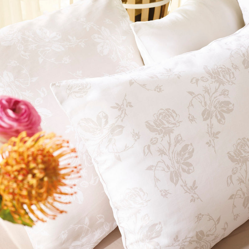 Roses - Set De 2 Taies D'Oreiller Satin De Coton Roses Taupe