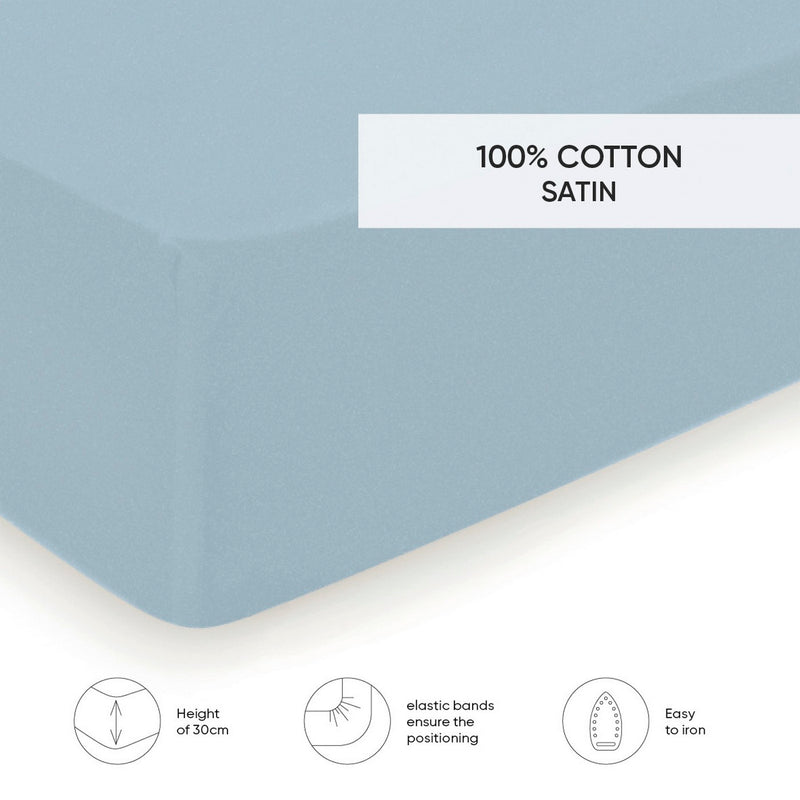 Buddleia / Buddleia Small - Drap-Housse Satin De Coton Uni Bleu Sarcelle