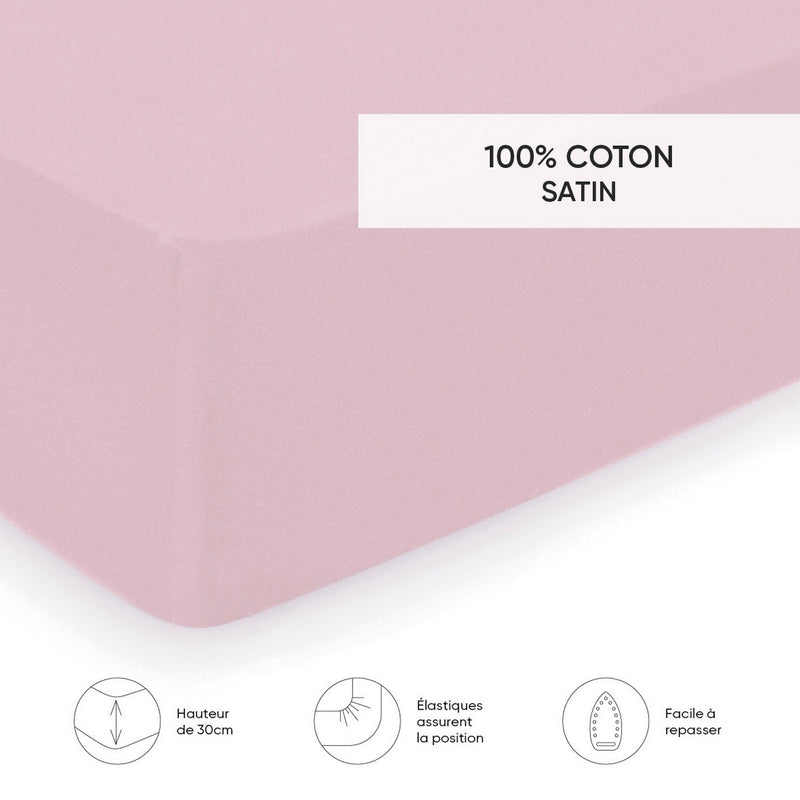 Jardin Secret - Drap-Housse Satin De Coton Uni Rose Blush