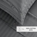 Jacquard - Ensemble De Draps Satin De Coton Rayure Tissé Jacquard Gris Foncé