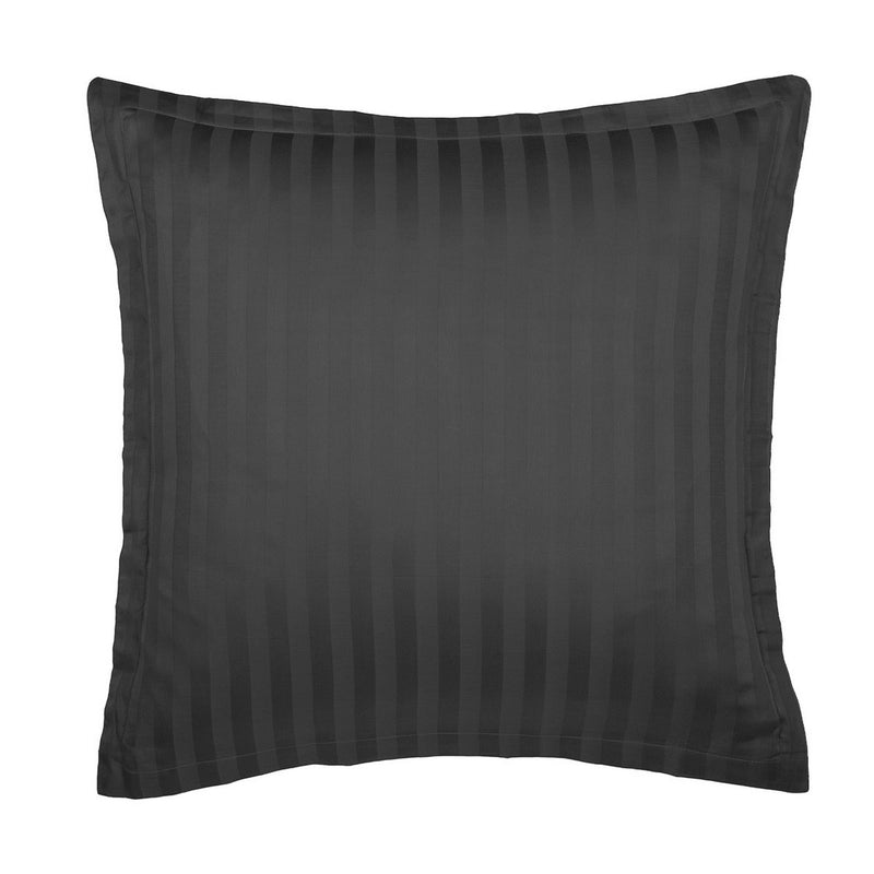 Jacquard - Set De 2 Taies D'Oreiller Satin De Coton Rayure Tissé Jacquard Noir