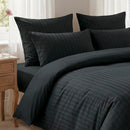 Jacquard - Set De 2 Taies D'Oreiller Satin De Coton Rayure Tissé Jacquard Noir