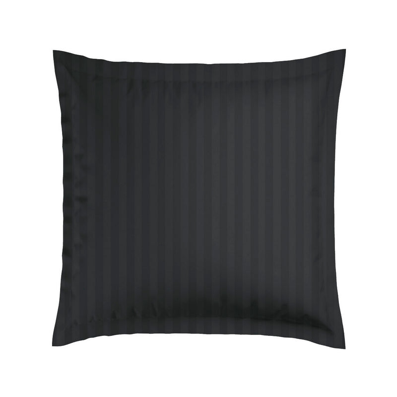 Jacquard - Set De 2 Taies D'Oreiller Satin De Coton Rayure Tissé Jacquard Noir