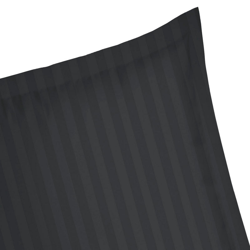Jacquard - Set De 2 Taies D'Oreiller Satin De Coton Rayure Tissé Jacquard Noir