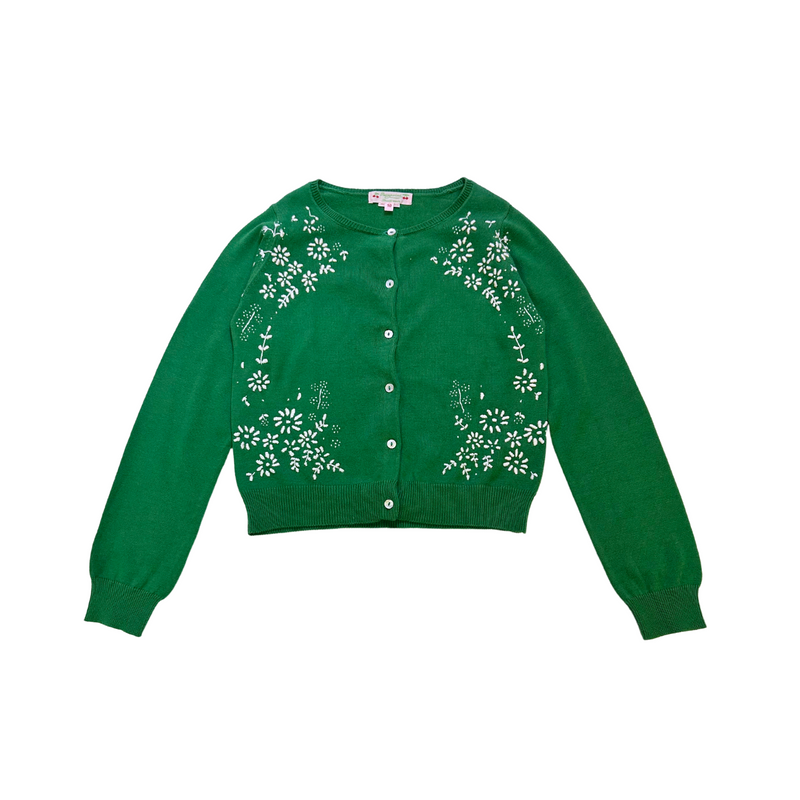 Bonpoint - Cardigan Vert En Coton Brodé - 10 Ans