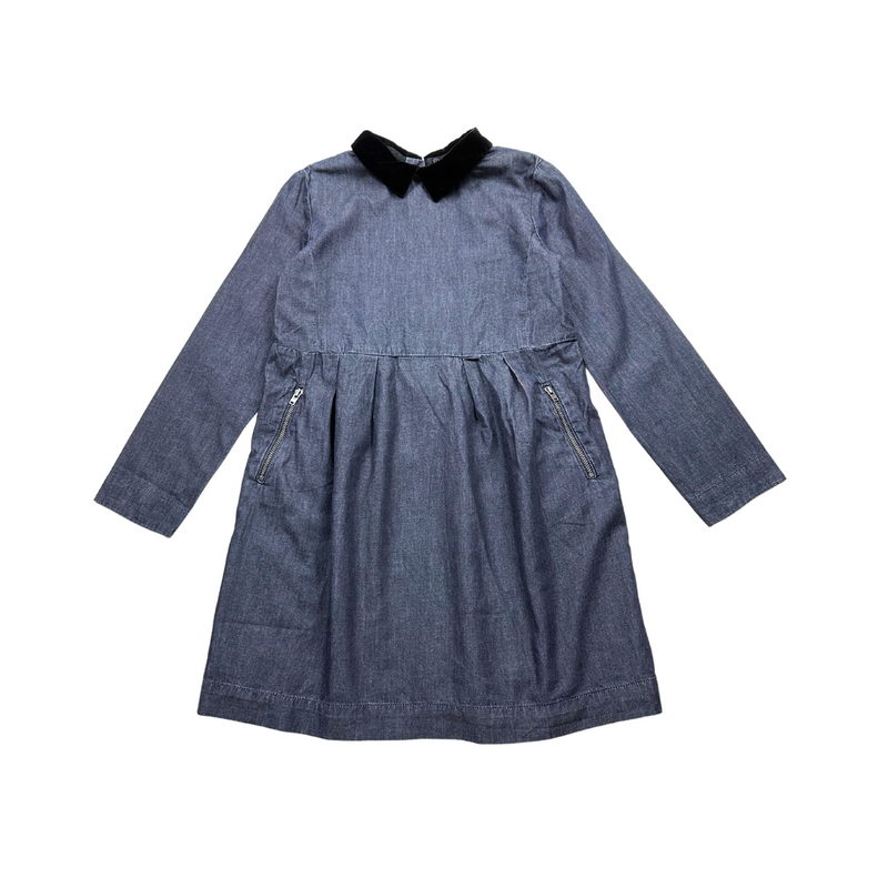 Bonpoint - Robe En Jean Bleu Et Col Velours - 10 Ans