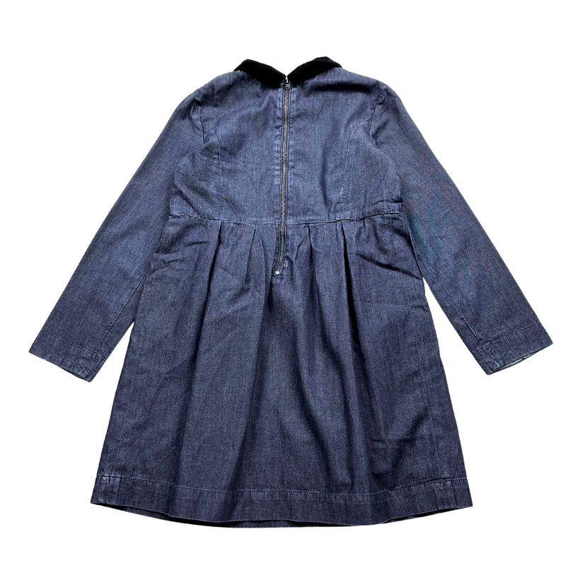 Bonpoint - Robe En Jean Bleu Et Col Velours - 10 Ans