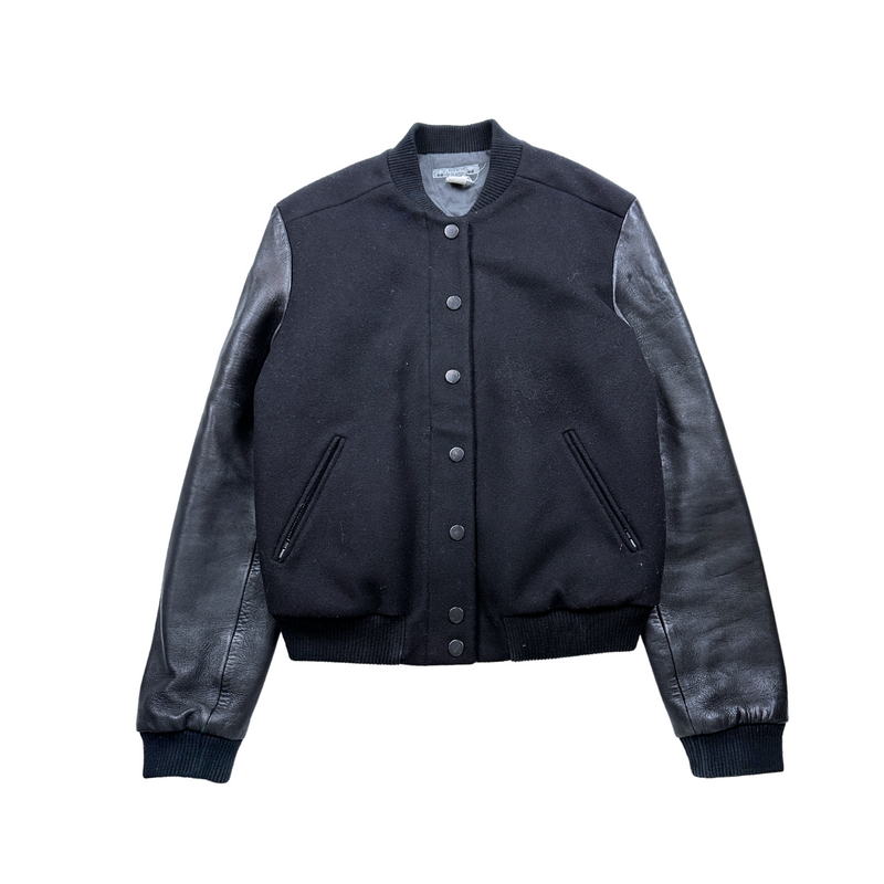 Bonpoint - Veste Bomber Noire En Laine Et Cuir - 14 Ans