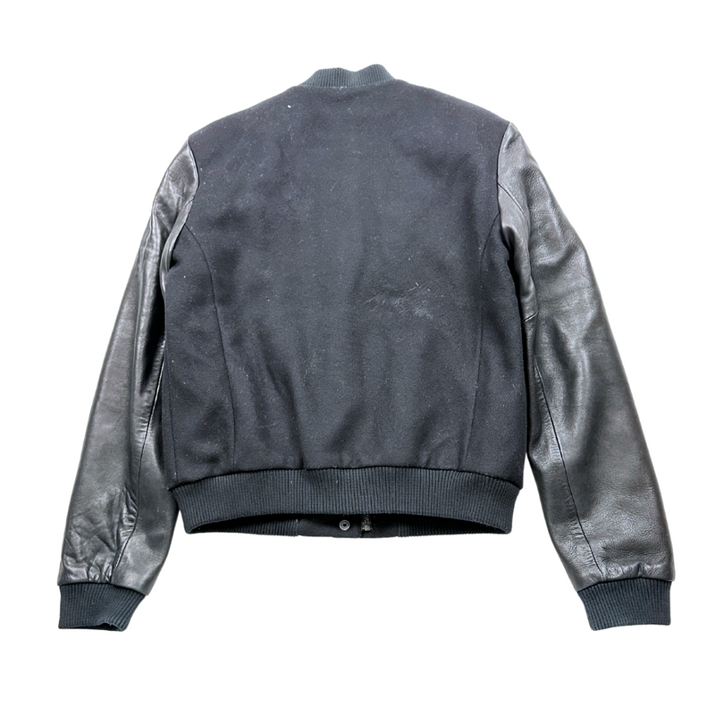 Bonpoint - Veste Bomber Noire En Laine Et Cuir - 14 Ans