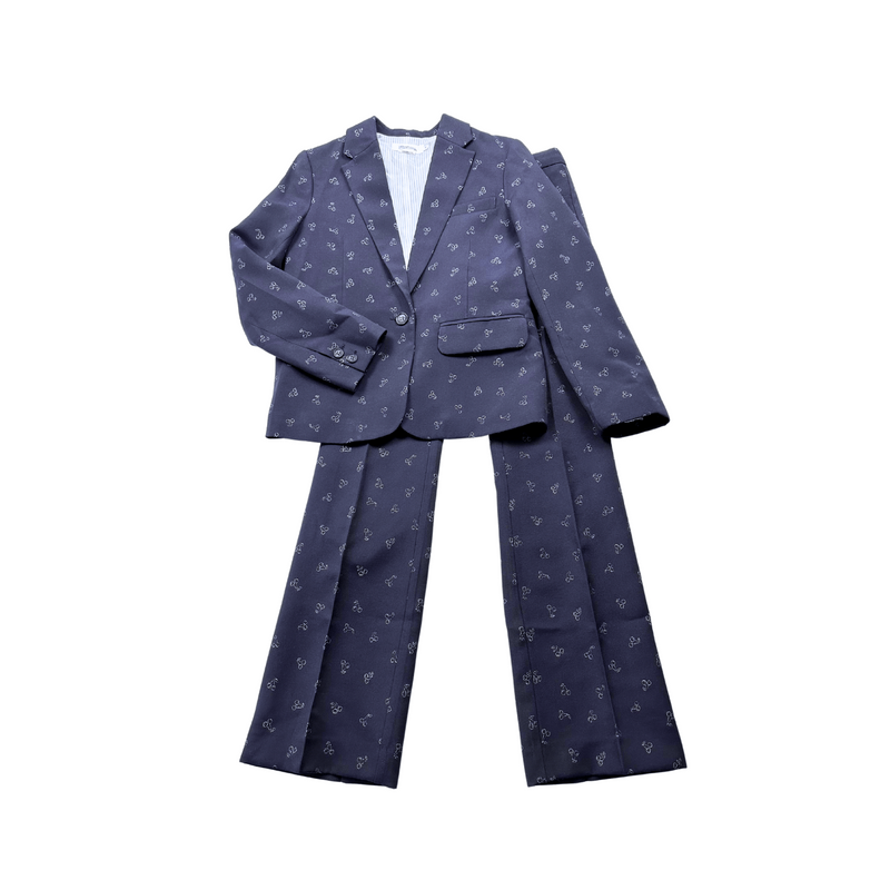 Bonpoint - Ensemble De Costume Blazer Et Pantalon Bleu Marine Et Cerises - 12 Ans