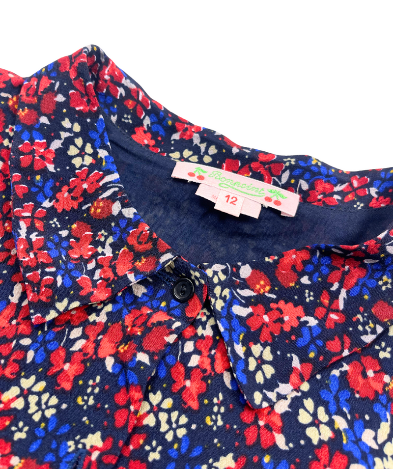 Bonpoint - Robe Noire À Fleurs Rouges Et Bleues - 12 Ans