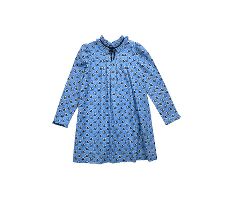 Bonpoint - Robe Manches Longues Bleue À Motifs - 12 Ans